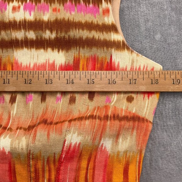 Tahari ASL Dress Women 8 Orange‎ Brown Sheath Short Boho Aztec Boho Gypsy Linen - Picture 6 of 11